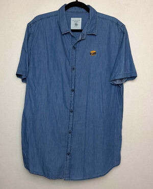 Brunswick Icon Cotton Kon Series Blue Button Down Hamburger Embroidered Size XL